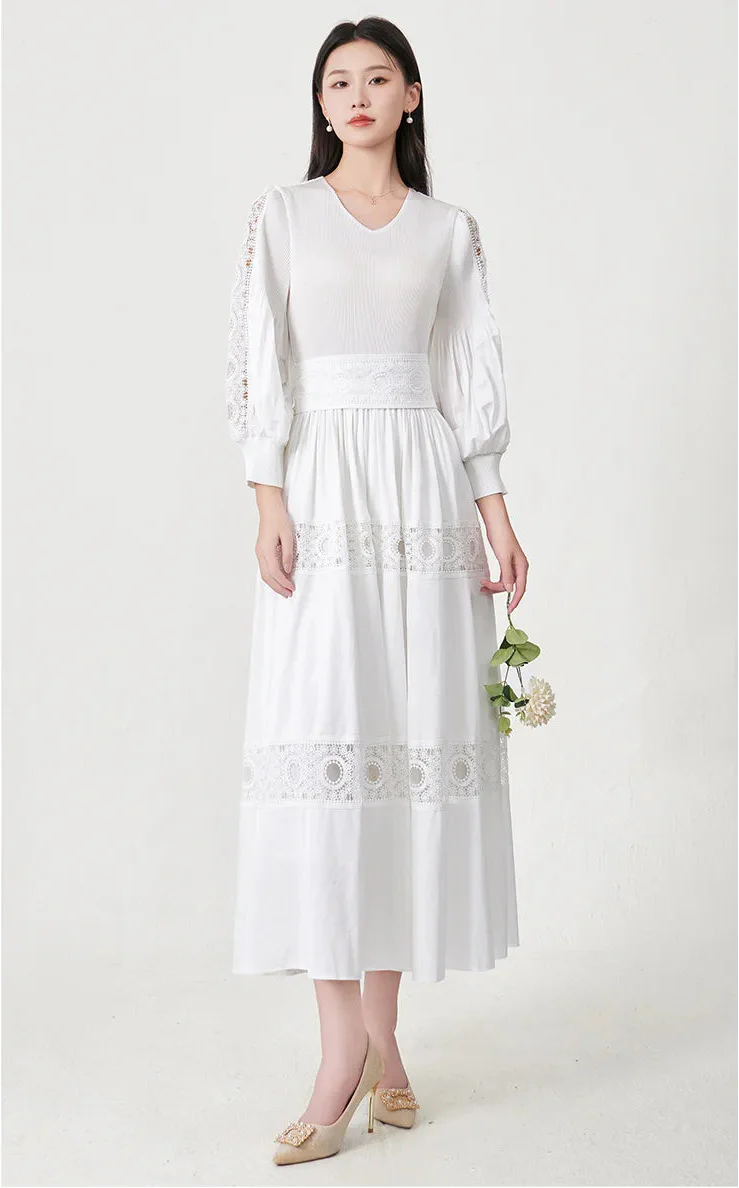 Luxury Fitted-Waist Plissé Dress
