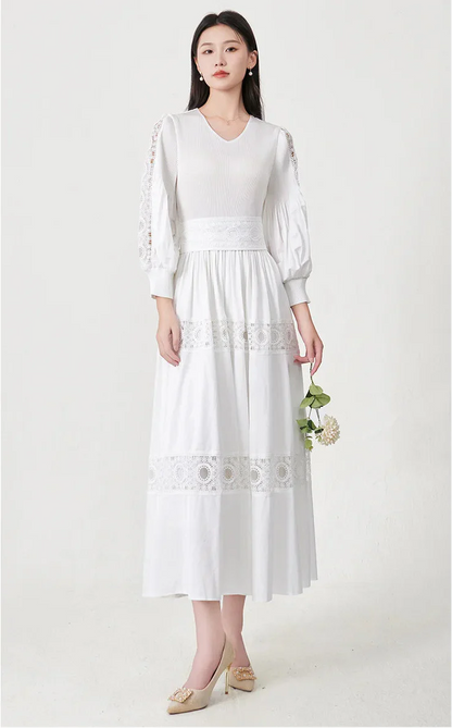 Luxury Fitted-Waist Plissé Dress