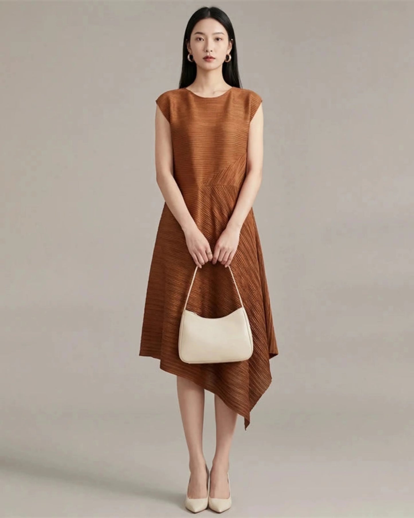 Architectural Pleated Midi Dress