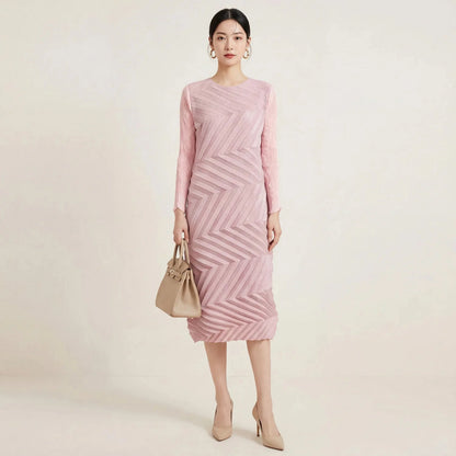 Geometric Pleated Midi Dress