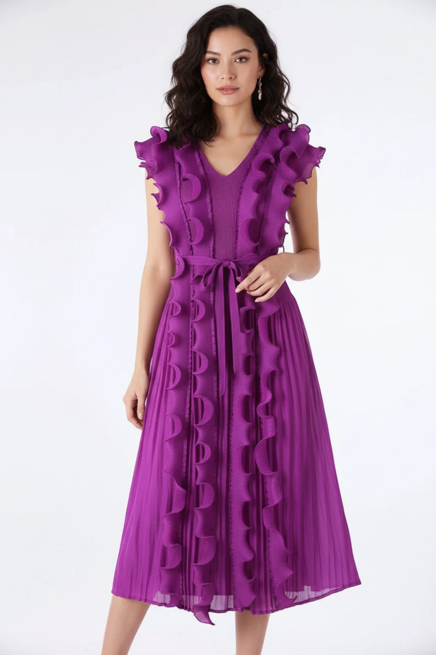Elegant Ruffle Plisse Dress