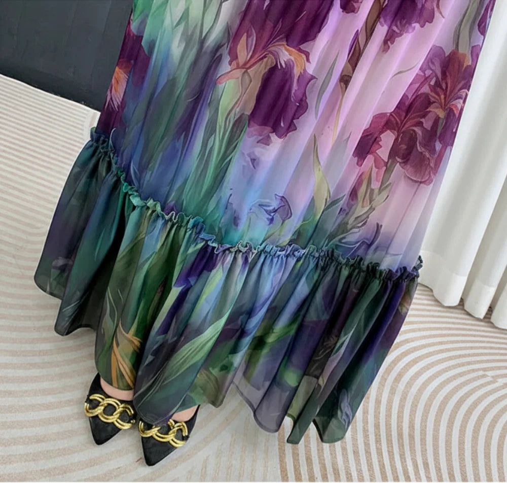 Luxury Bell Sleeve Pleated Dress