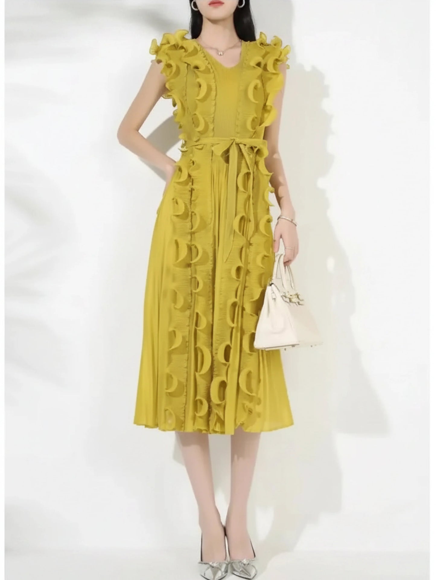 Elegant Ruffle Plisse Dress