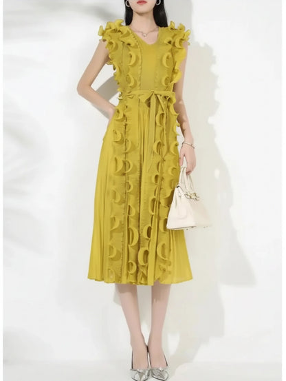 Elegant Ruffle Plisse Dress
