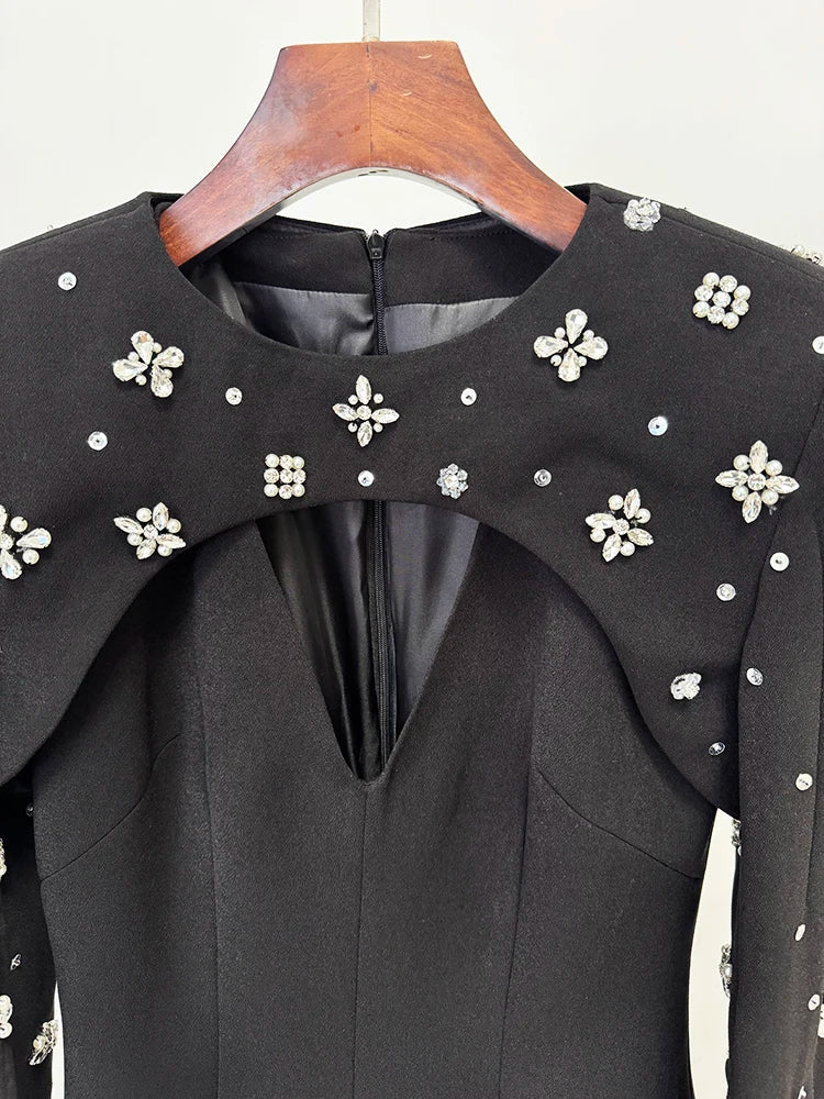 Luxury Formal Crystal Cape Dress