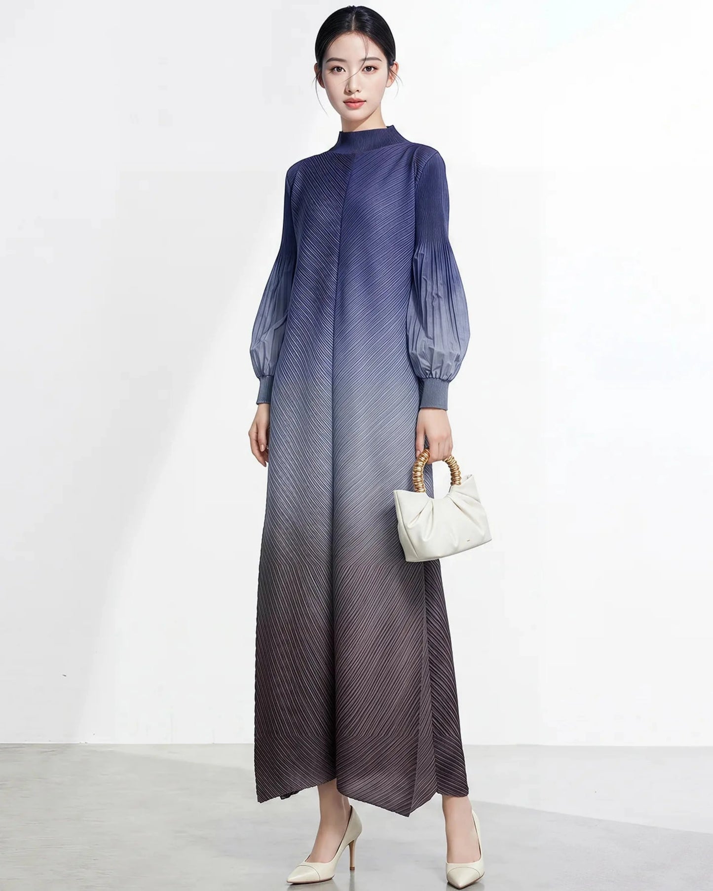 Luxury Pleated High Neck Dress