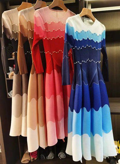 Wave Pleated Midi Dress