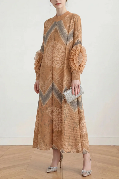 Plissé Ruffle-Sleeve Dress