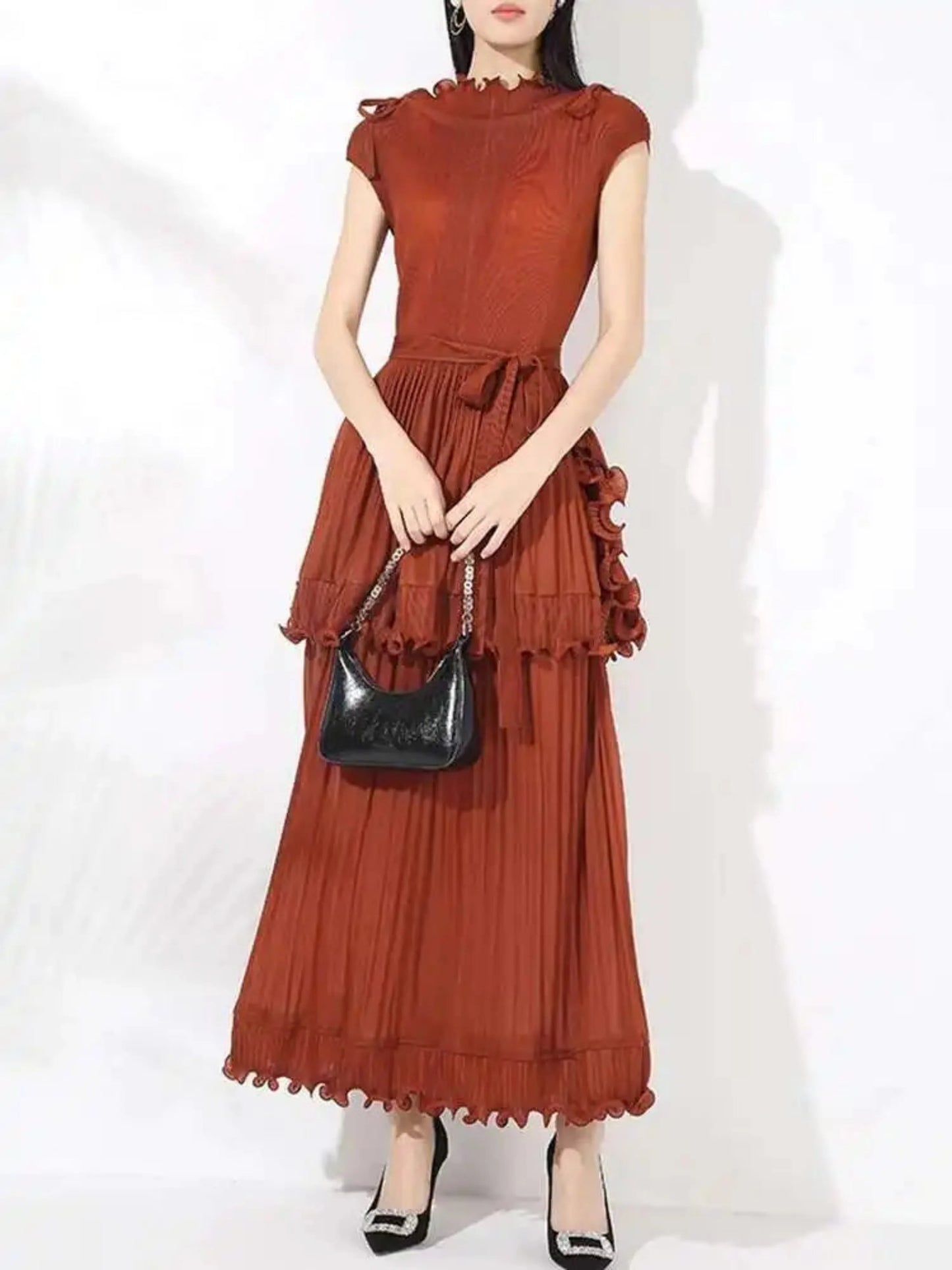 Pleated Sleeveless Ruffle Dress