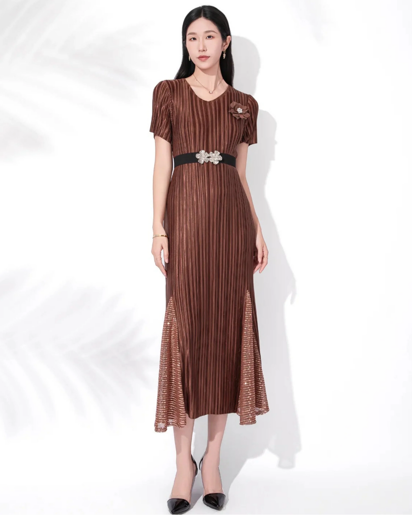 Luxury Plisse 3D Floral Dress