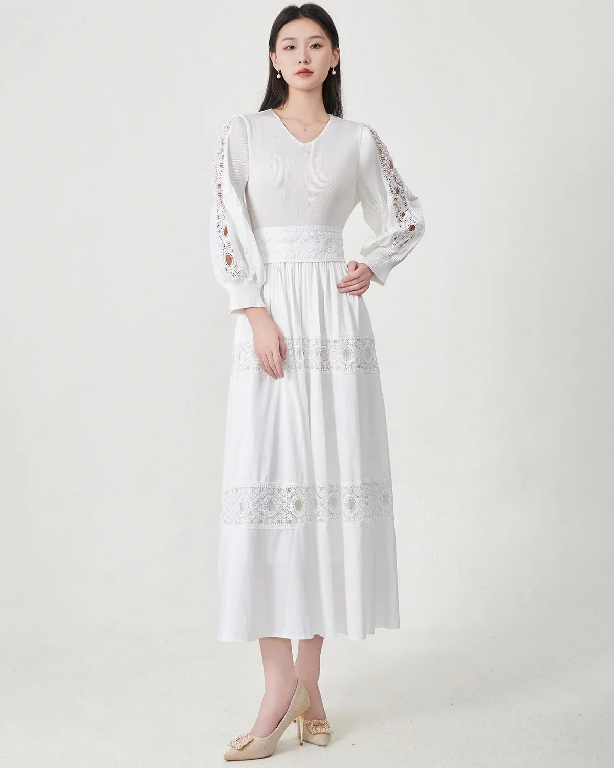 Luxury Fitted-Waist Plissé Dress