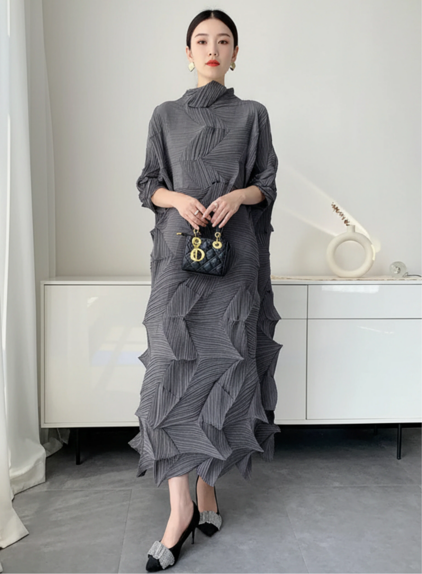 Plissé Diamond Geometric Dress