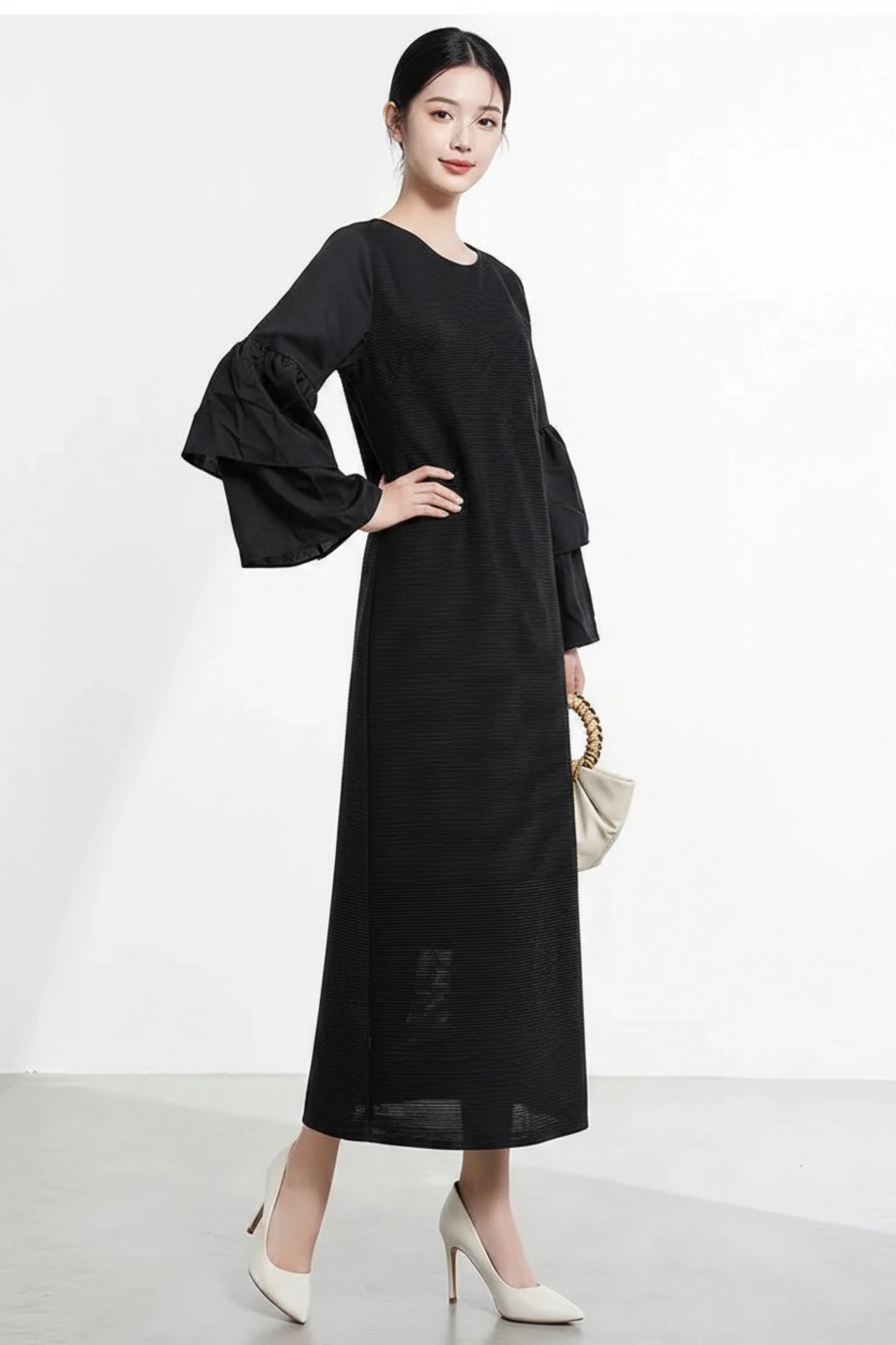 Luxury Ruffle Sleeve Plisse Dress