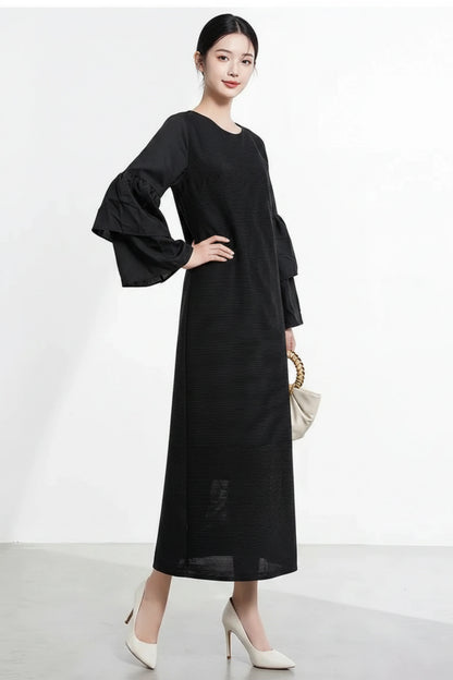 Luxury Ruffle Sleeve Plisse Dress