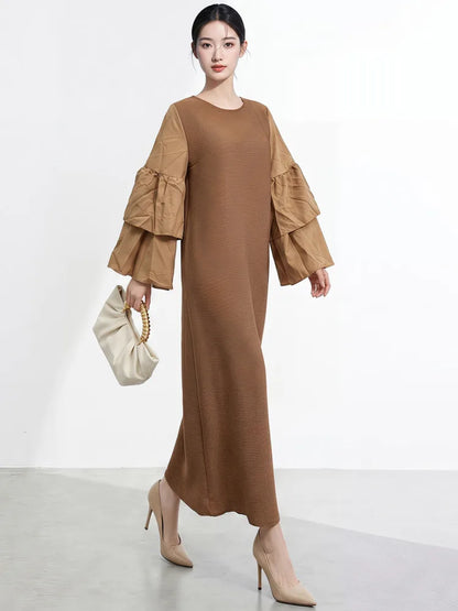 Luxury Ruffle Sleeve Plisse Dress