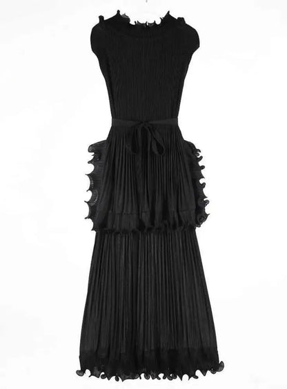 Pleated Sleeveless Ruffle Dress