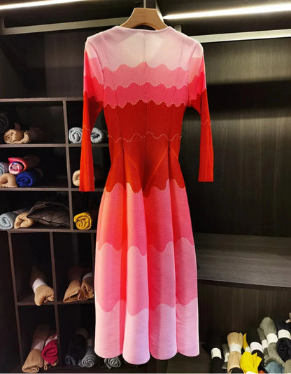 Wave Pleated Midi Dress