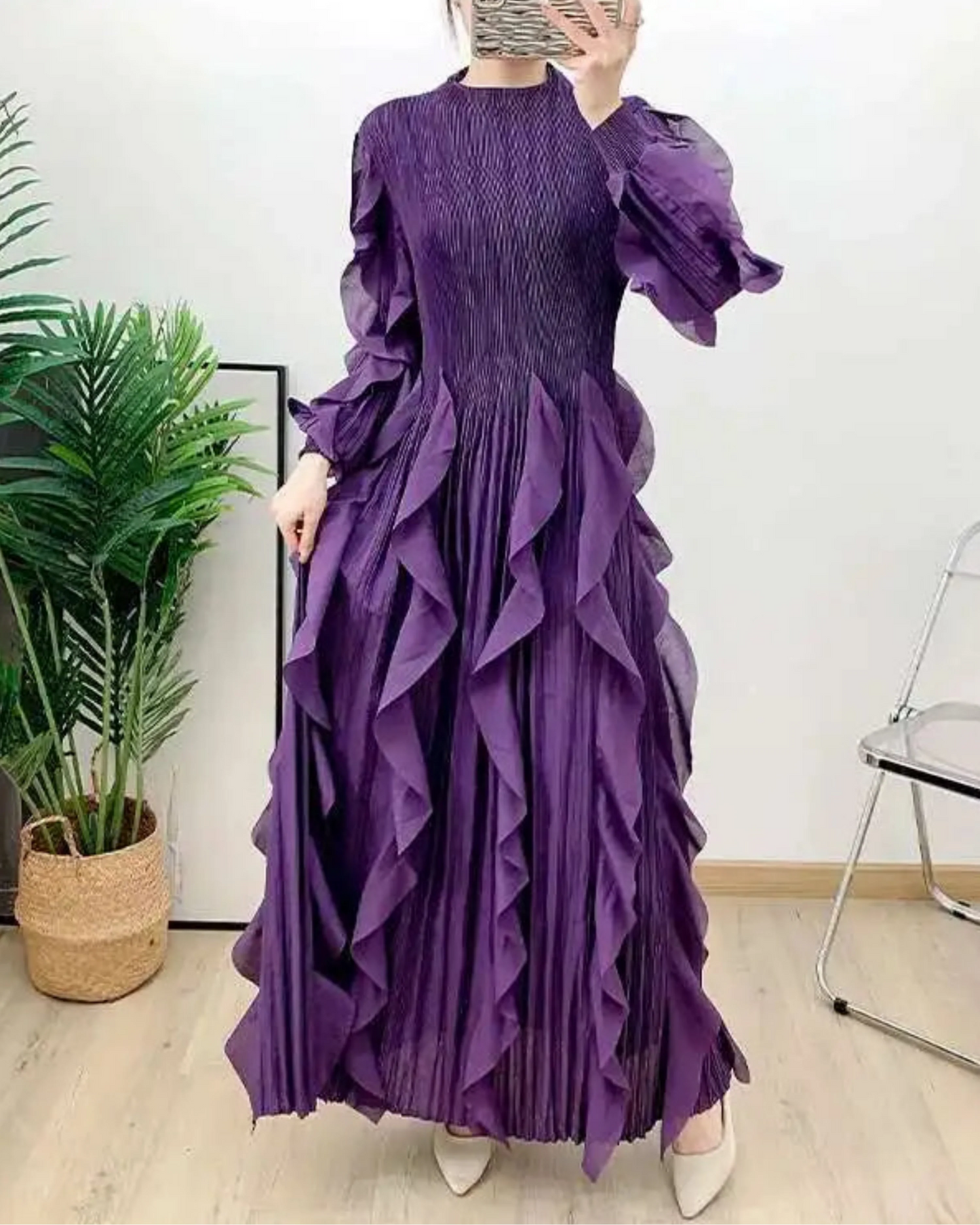 Luxurious Plissé Ruffles Dress