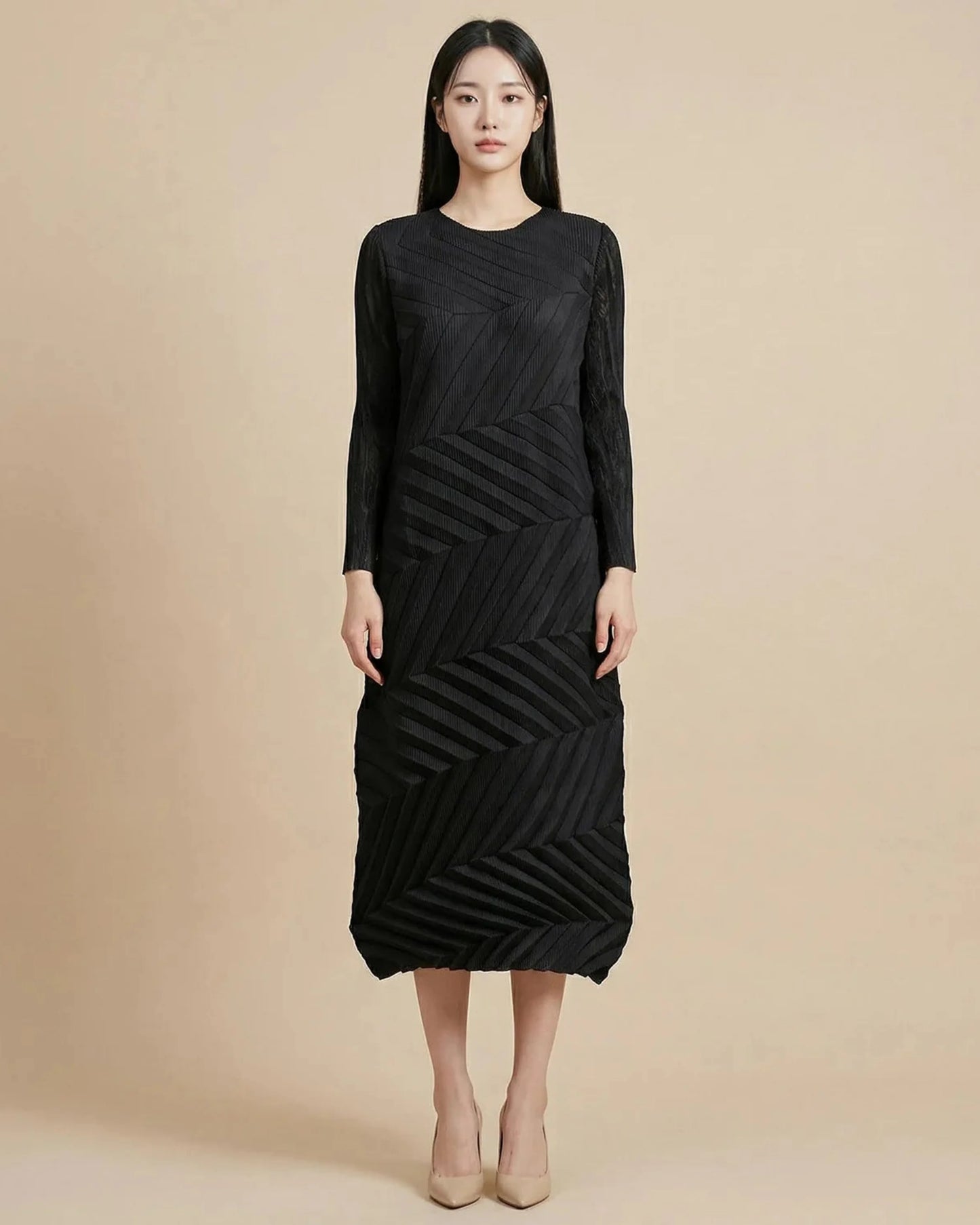 Geometric Pleated Midi Dress