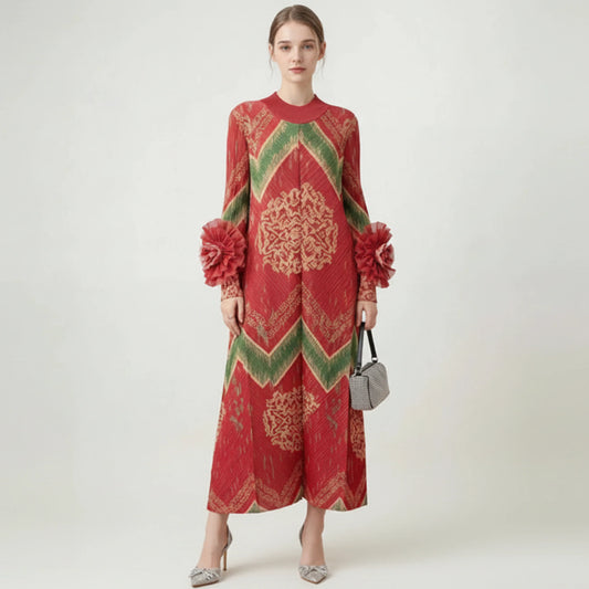 Plissé Ruffle-Sleeve Dress