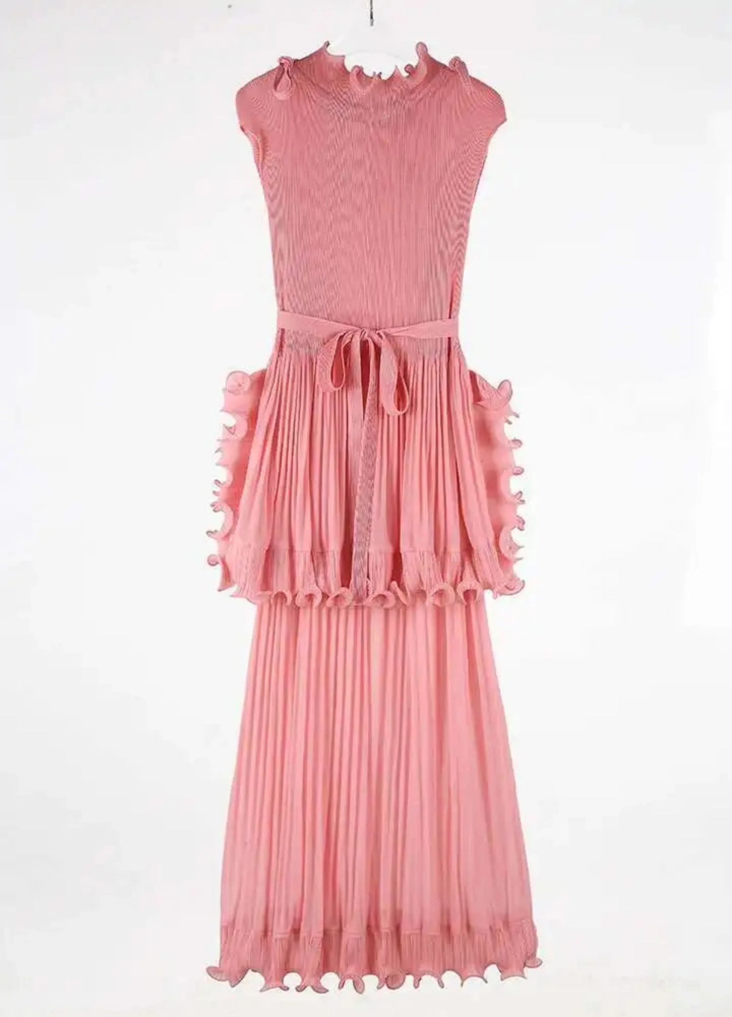 Pleated Sleeveless Ruffle Dress