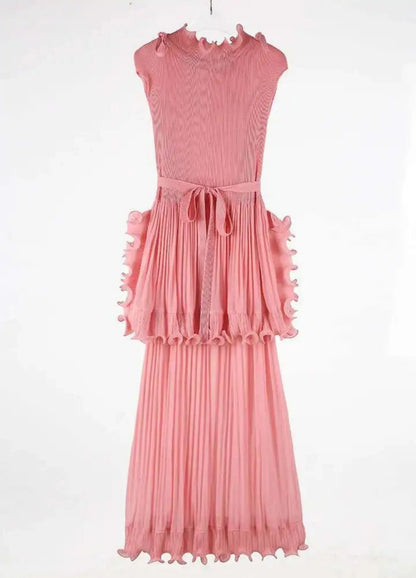 Pleated Sleeveless Ruffle Dress