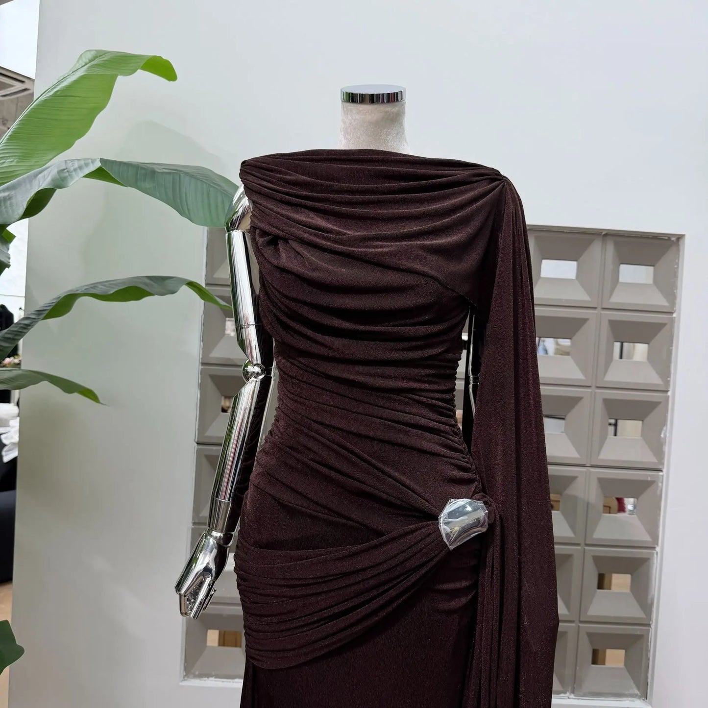 Luxury One-Shoulder Ruched Dress
