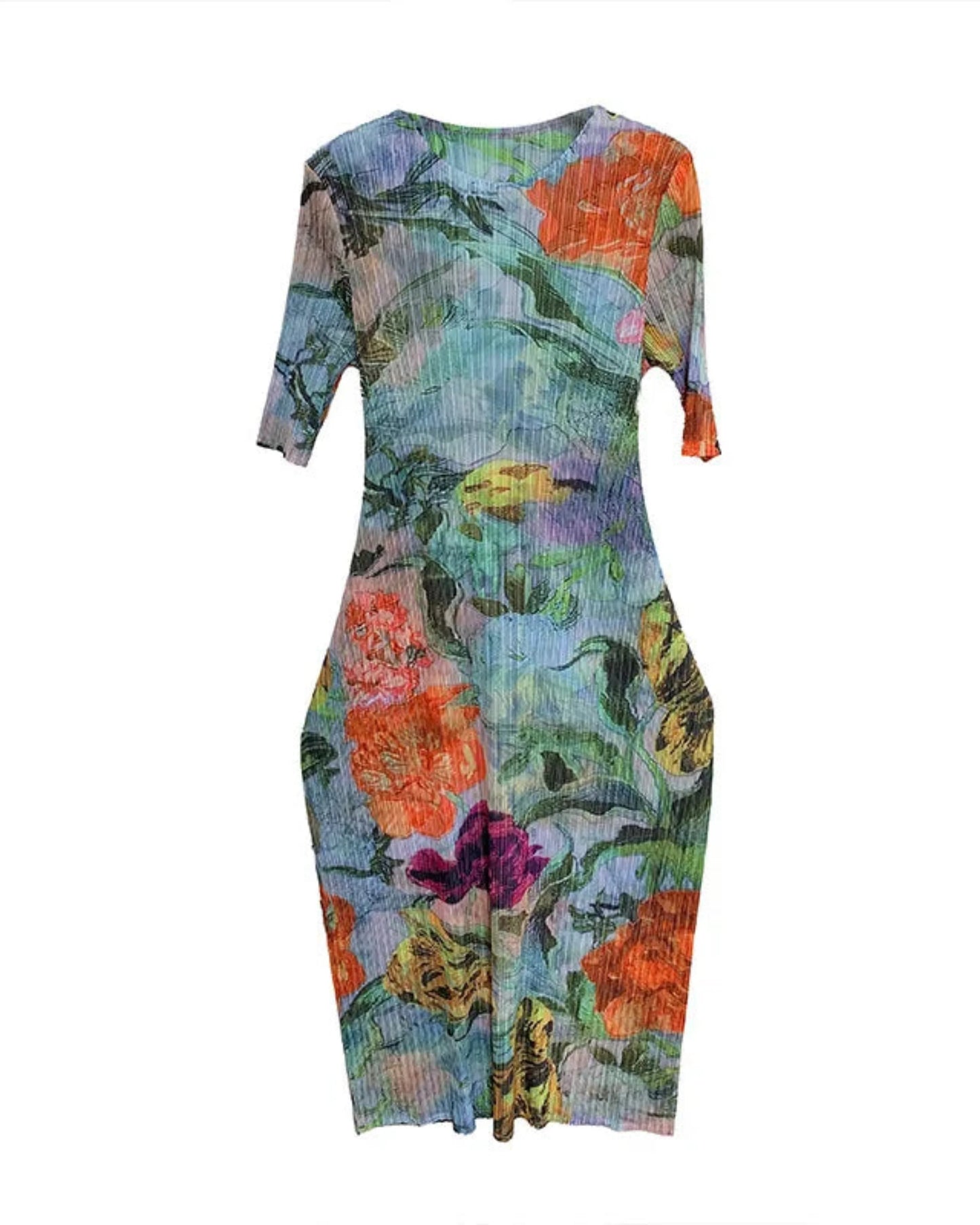 Elegant Botanical Pleated Dress