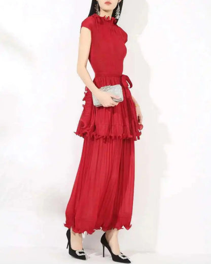 Pleated Sleeveless Ruffle Dress