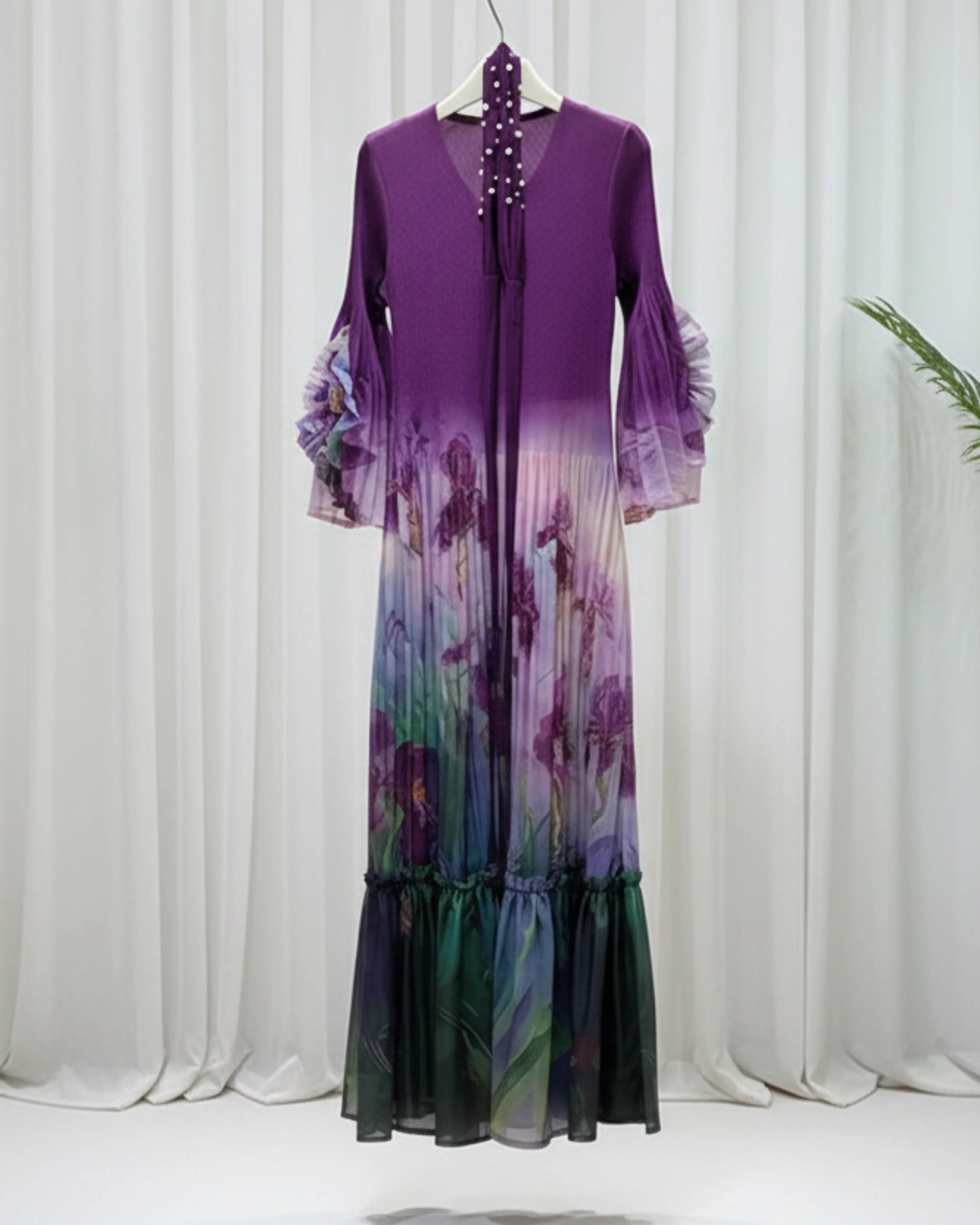 Luxury Bell Sleeve Pleated Dress
