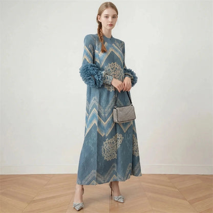 Plissé Ruffle-Sleeve Dress