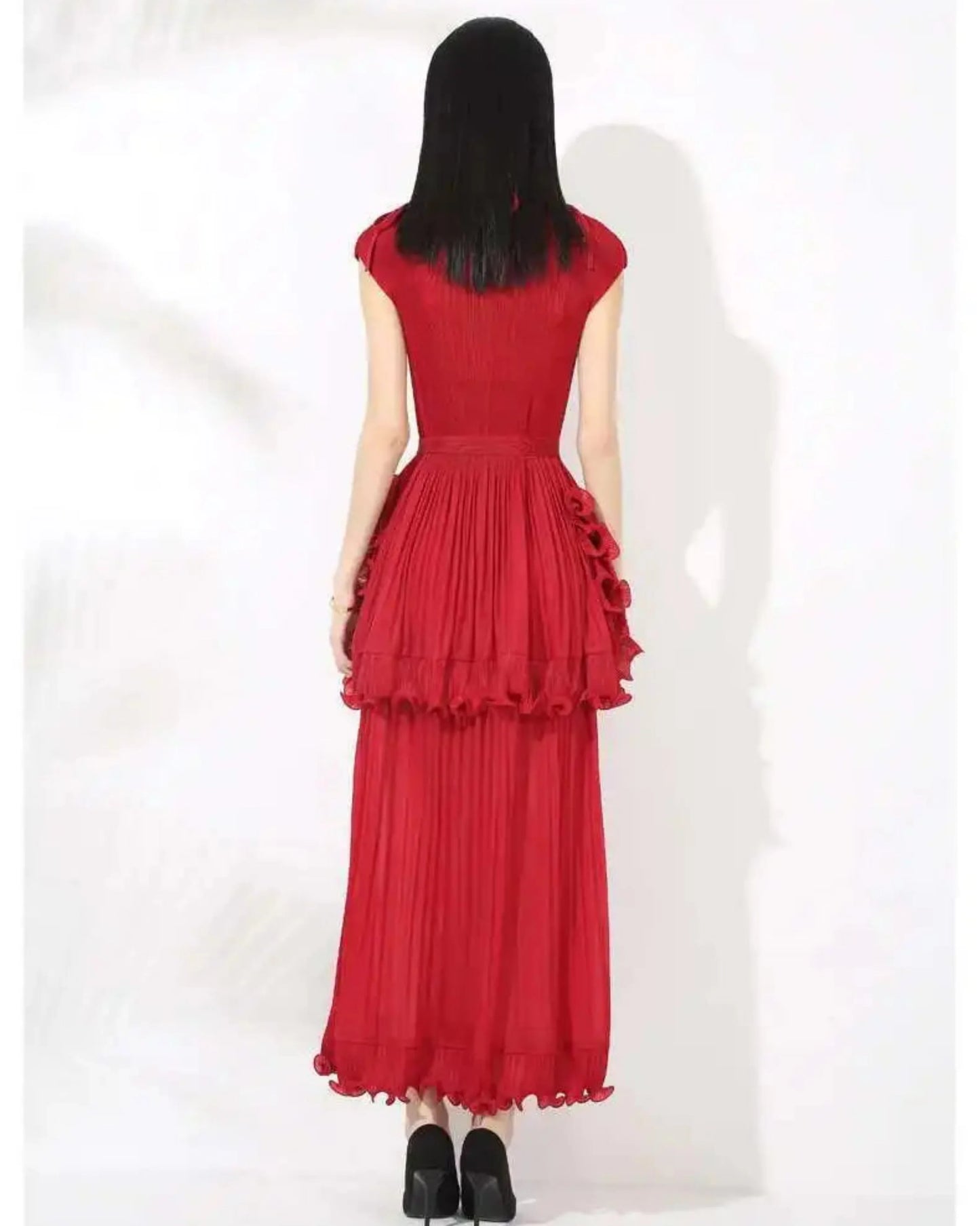 Pleated Sleeveless Ruffle Dress