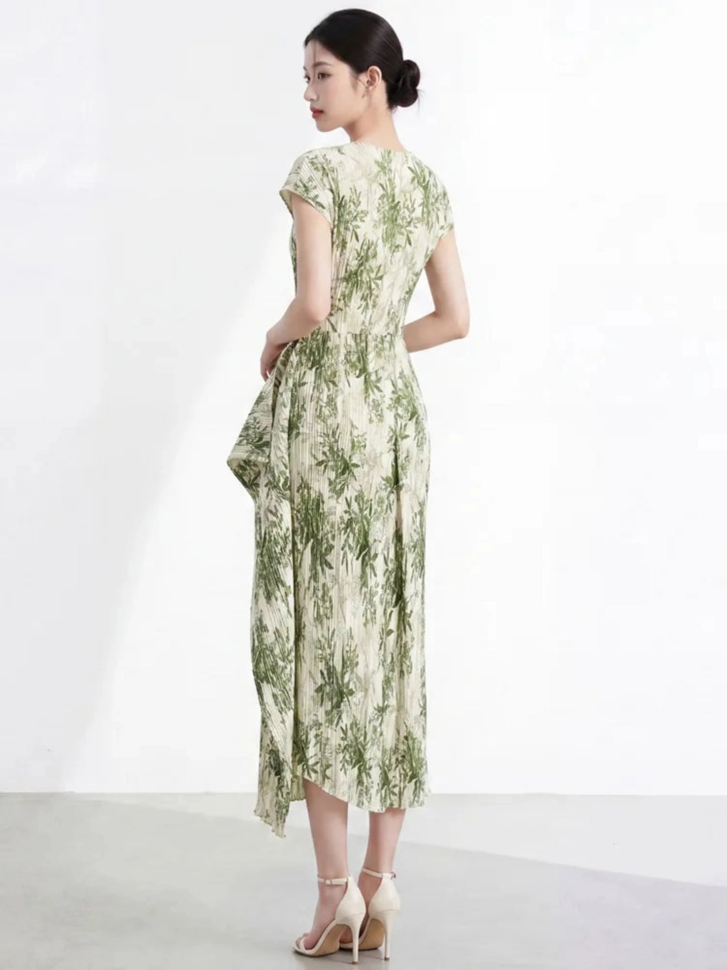 Luxury Botanical Pleated Dress