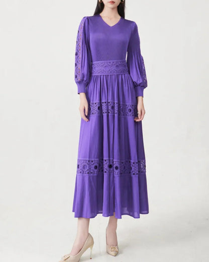 Luxury Fitted-Waist Plissé Dress