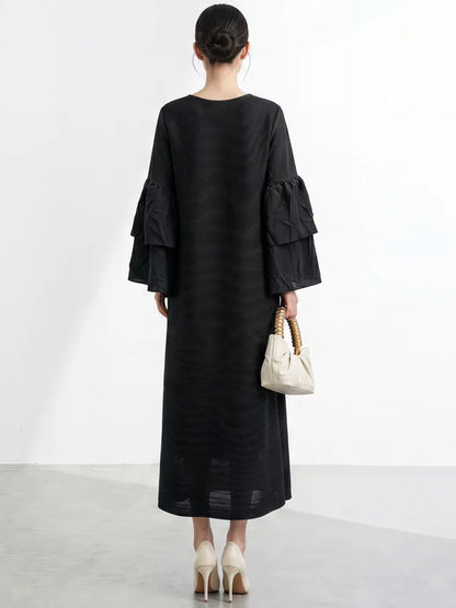 Luxury Ruffle Sleeve Plisse Dress