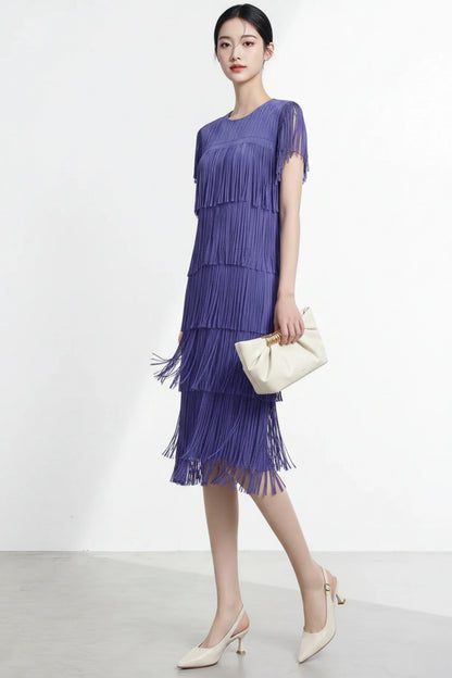 Fringe Pleated Midi Dress