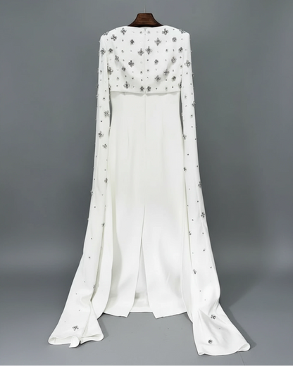 Luxury Formal Crystal Cape Dress