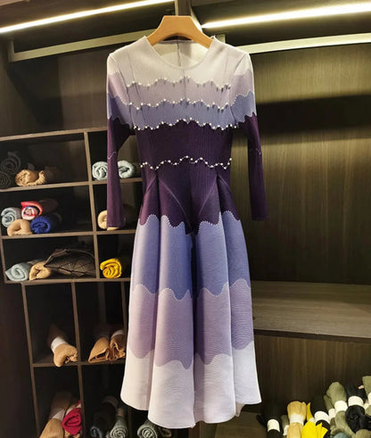 Wave Pleated Midi Dress