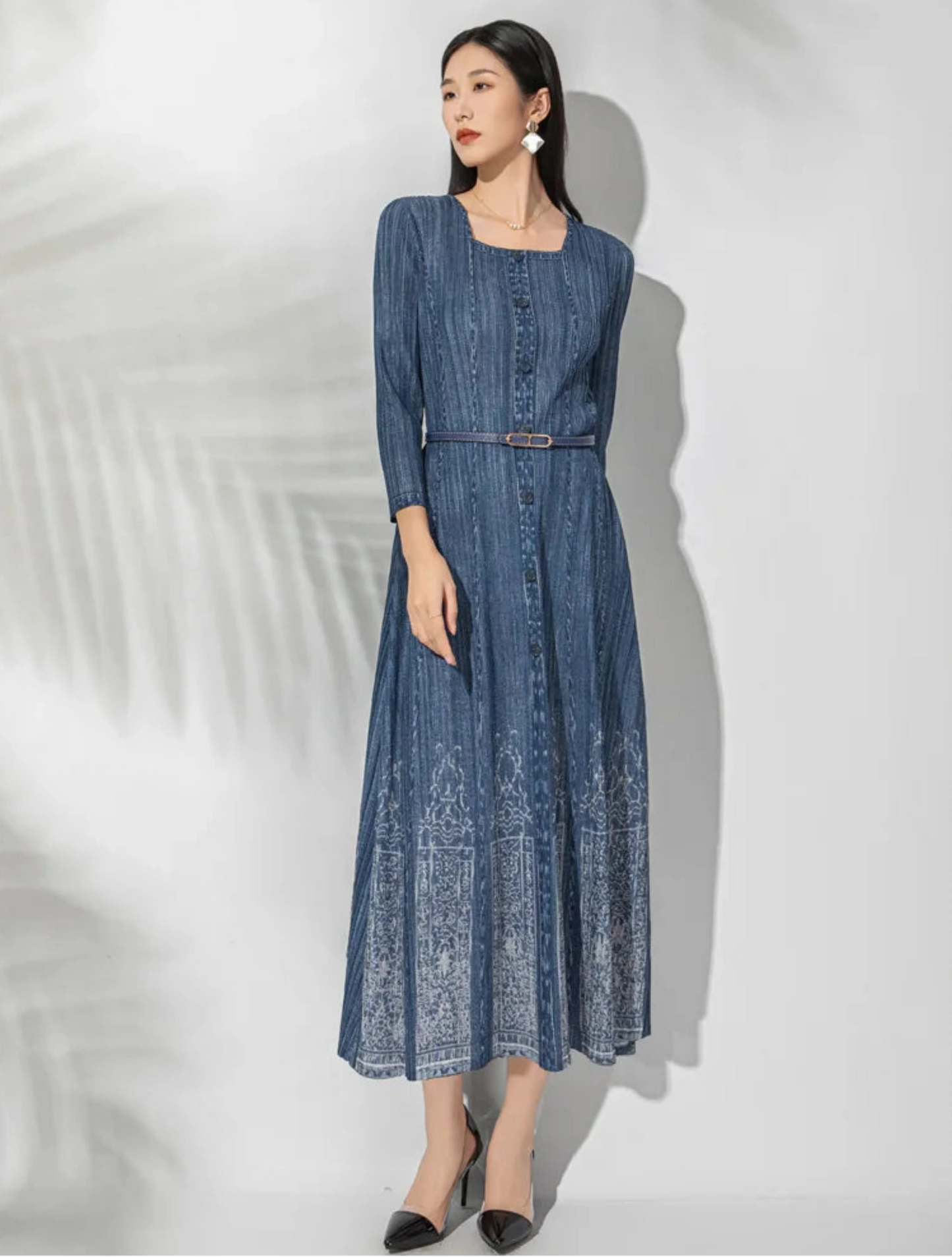 Luxe Plissé Square-Neck Dress