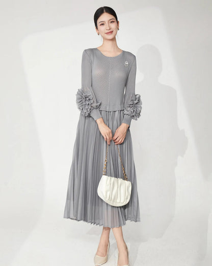 Ruffle Sleeve Plissé Dress