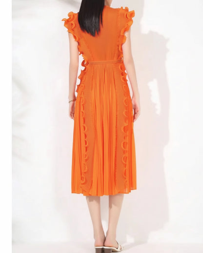 Elegant Ruffle Plisse Dress