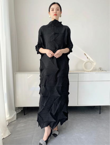 Plissé Diamond Geometric Dress