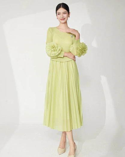 Ruffle Sleeve Plissé Dress
