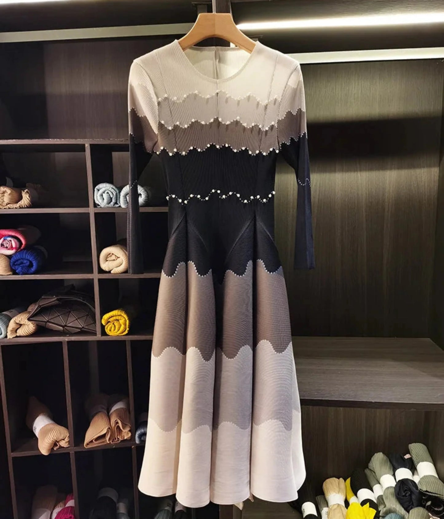 Wave Pleated Midi Dress
