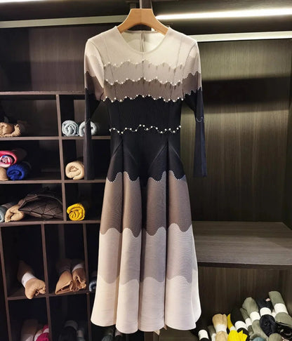 Wave Pleated Midi Dress