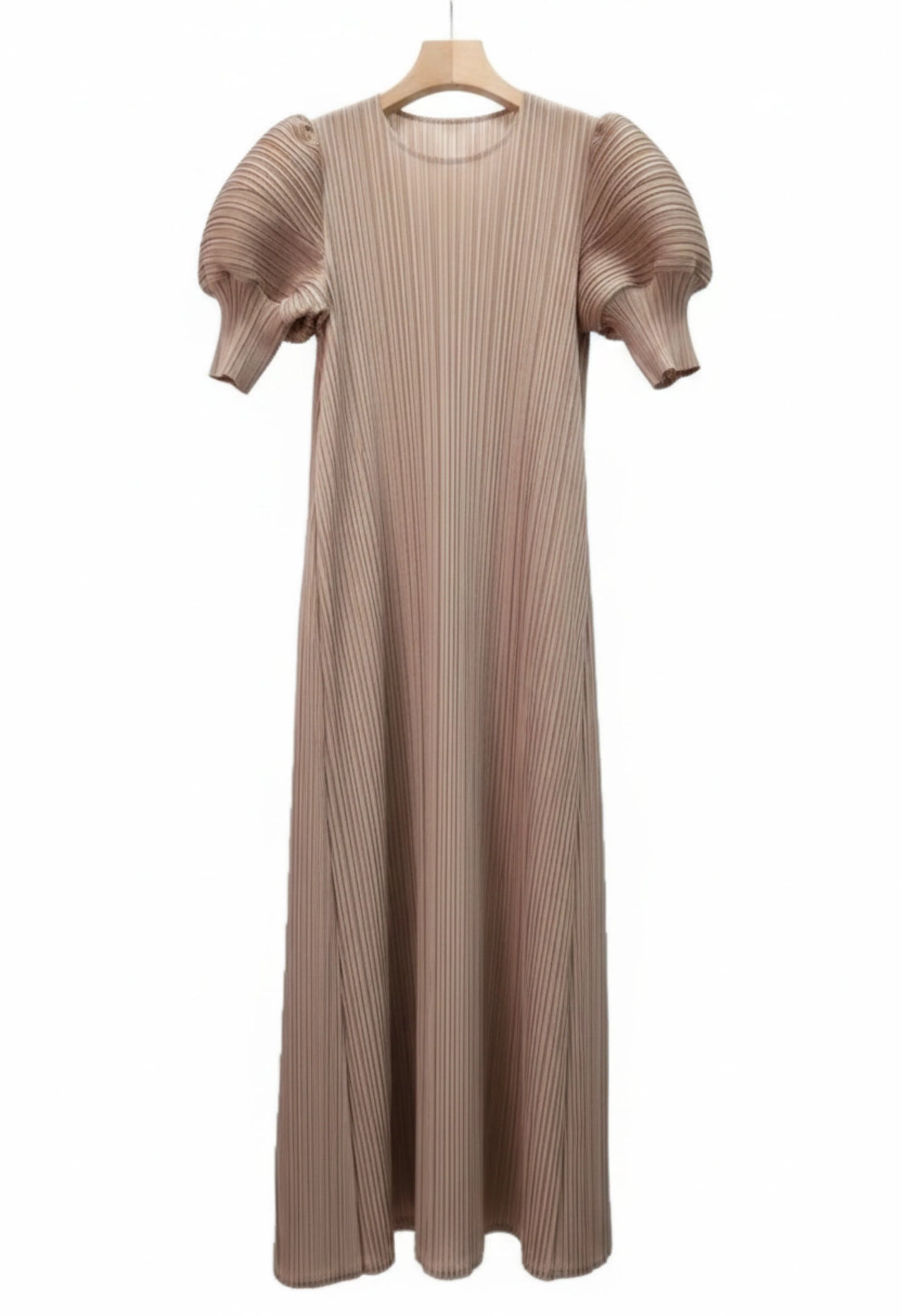 Unique Puff-Sleeve Pleated Dress