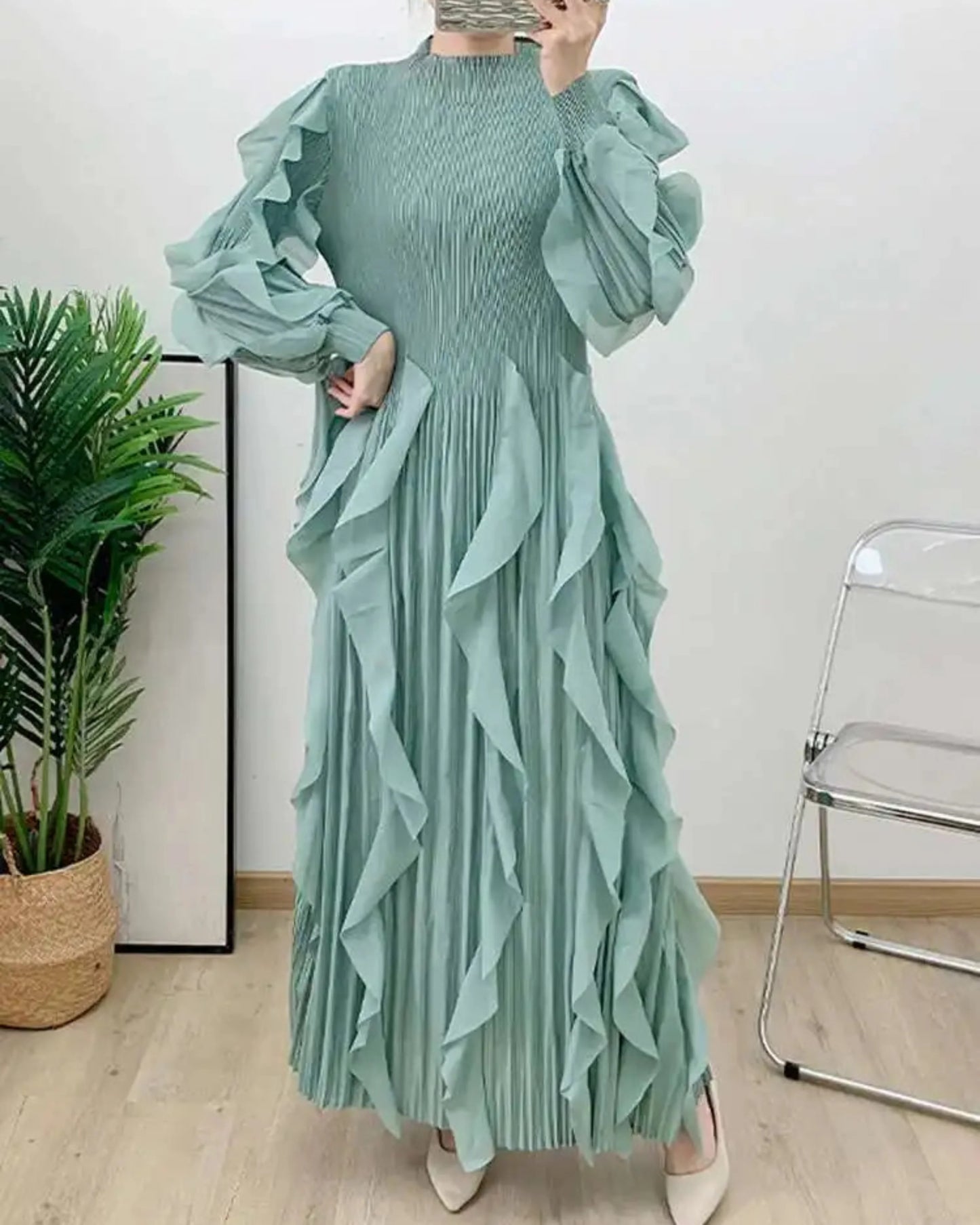 Dressy Pleated Caftan Dress