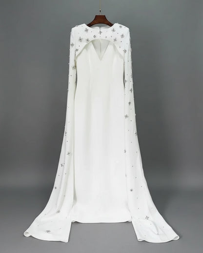 Luxury Formal Crystal Cape Dress