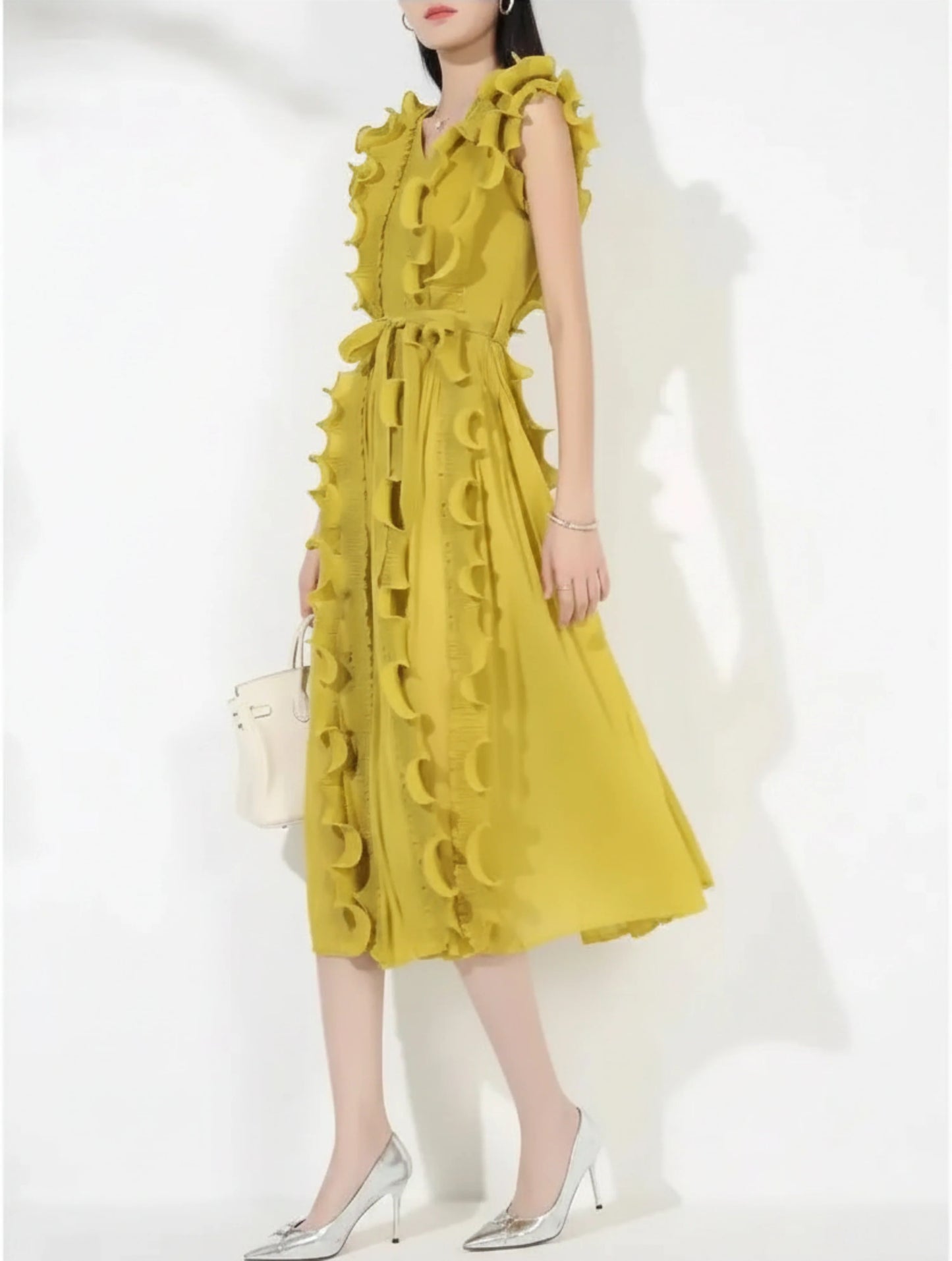 Elegant Ruffle Plisse Dress