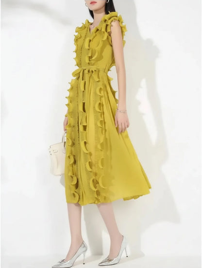 Elegant Ruffle Plisse Dress